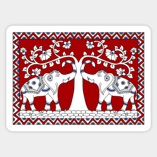 Elephants kalamkari art - Royal Indian elephants - Indian folk art Sticker